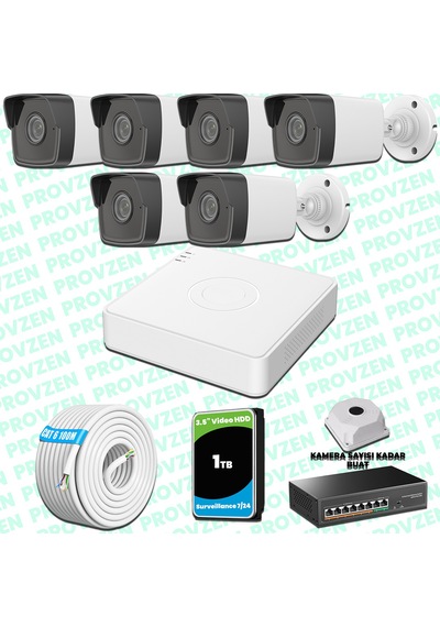 Provzen Hikvision 6 Kameralı Ip 1080p Mikrofonlu Güvenlik Kamerası Olay Anında Bildirim