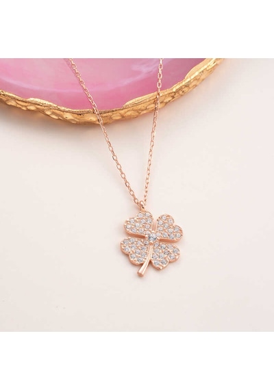 Gümüş Rose Dört Yapraklı Yonca Kadın Kolye T7956 Rose