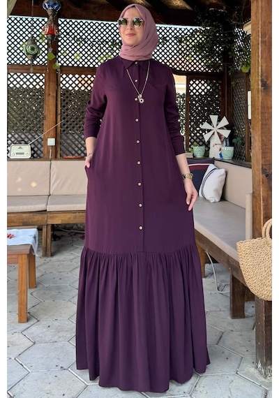 Rabia Şamlı Süreyya Gömlek Elbise Mürdüm Normal