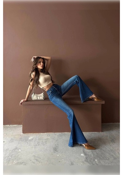 Extra Geniş Paça Yüksek Bel Likralı İspanyol Jeans Çok Renkli Extra Geniş Paça Yüksek Bel Likralı İspanyol Jeans Çok Renkli