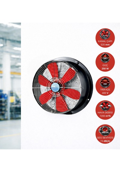 Dündar 49,5 cm ST 50 250 watt 7200 m3/h 1360 DD 380/400 volt Trifaze Aksiyal Tip Sanayi Fanı Aspiratörü
