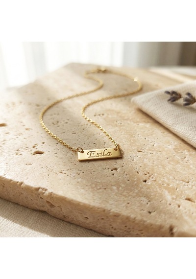 925 Ayar Gümüş İsim Yazılı Minimal Plaka Kolye Gold