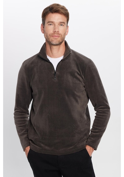 Tudors Unisex Standart Fit Anti-pilling Tüylenme Yapmayan Soğuk Geçirmez Füme Dik Bato Yaka Polar Sweatshirt-30136 Füme
