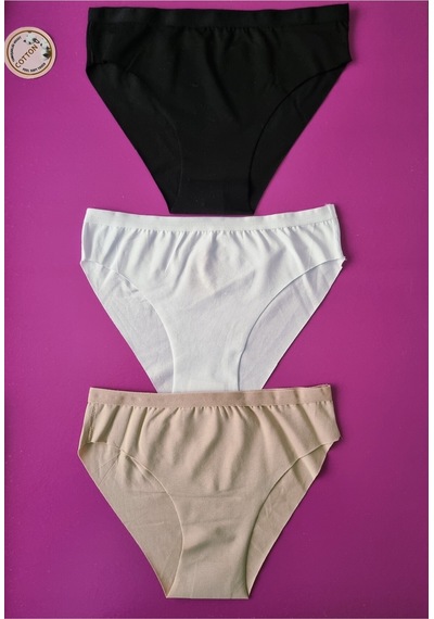 Demirsa Boutique Lazer Kesim Kadın Bikini Külot 3'lü Paket Bej-beyaz-siyah