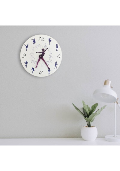 CajuArt Dekoratif Modern Tasarım Dansçı Balerin Ahşap Duvar Saati Beyaz