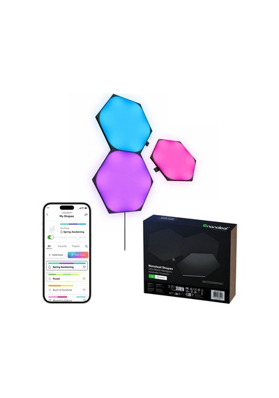 Nanoleaf Altıgen Akıllı Rgbw Duvar Paneli Genişletme Paketi App Kontrollü, 3 Parça, Siyah, Google Ho RGB