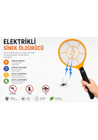 Elektirikli Şarjlı Sinek Öldürücü Raket Ev Ofis Açık Alan Kapalı Alan Kullanıma Uygun Bahçe Teras Elektronik Raket Kolay Kullanım Renk Stok Durumuna Göre Gönderilecektir