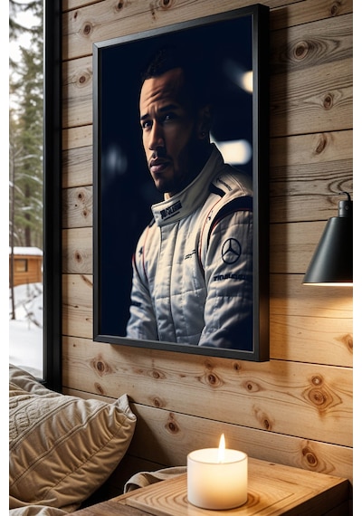 Lewis Hamilton Efsanevi F1 Portresi Çerçeveli Tablo - Lüks Modern Formula 1 Duvar Dekoru Siyah