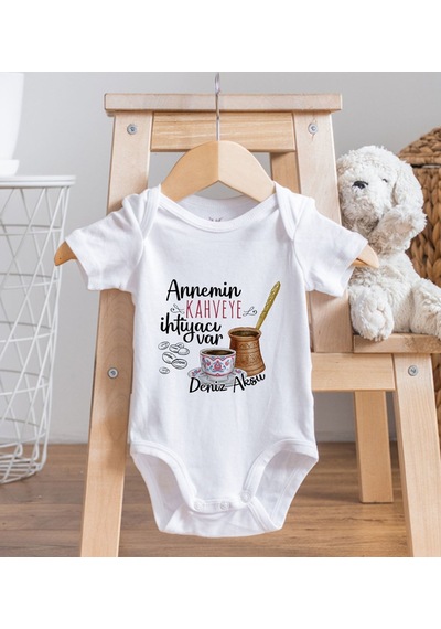 Bk Gift Bk Kids İsimli Annemin Kahveye İhtiyacı Var Tasarımlı Bebek Body Zıbın - Model 1 9-12 Ay Sarı
