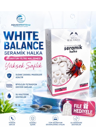 White Balance Seramik Halka - Akvaryum Filtre Malzemesi - Yüksek Saflık - File Hediyeli - 350 Gr