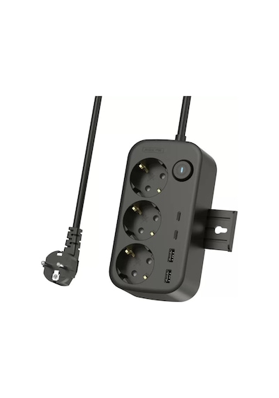 Isı Dayanıklı Duvar Askılı Telefon Tutucu 3'lü Priz 2xusb 2xtype-c Çıkış Anahtarlı Priz Uzatma Kablo 2 M