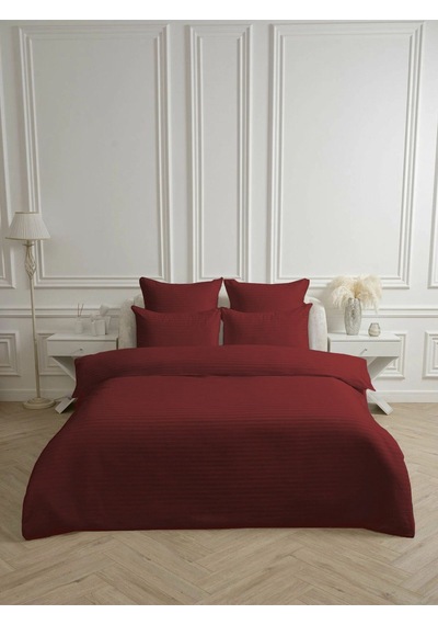 Line Bordo Pamuk Saten Çift Kişilik Nevresim Takımı Lastiksiz Çarşaflı 4 Parça Set Bordo
