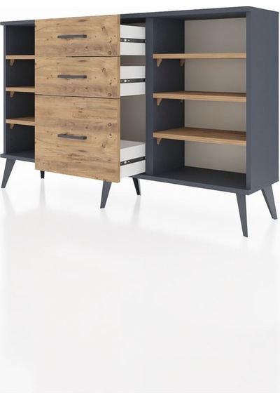 Arges Konsol 6 Raflı 3 Çekmeceli 132x30x83 Antrasit-çam/çam Çam/çam Arges Konsol 6 Raflı 3 Çekmeceli 132x30x83 Antrasit-çam/çam Çam/çam