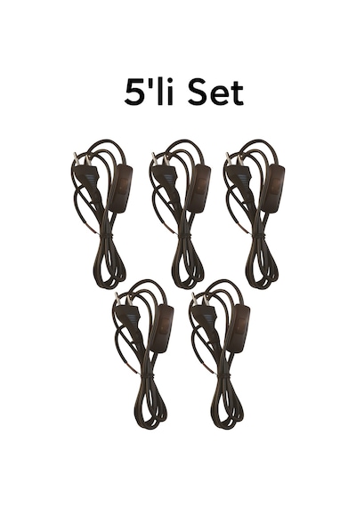 5 Li Açma Kapama Anahtarlı Elektrik Kablosu Prizli Lamba Kablosu Seti 2x0.75 Mm 1.5 Metre