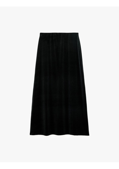 Koton Normal Bel Rahat Kalıp Kloş Midi Kadife Etek Siyah 7wak10282ek