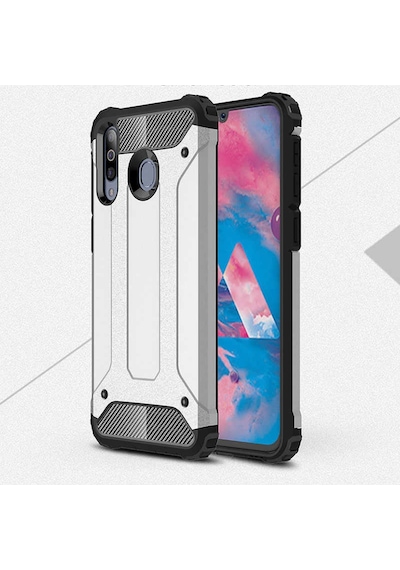 Ekılıf - Samsung Galaxy M30 Uyumlu Kılıf Çift Katman Zırh Tank Crash Military Kapak - Gri