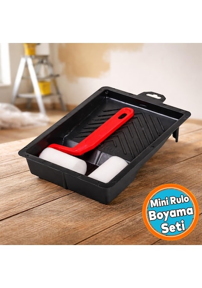 Hobi Seti Mini Rulo Ve Boyama Kabı 14x21,5 Cm Pratik Kullanım Dayanıklı Boya Tepsisi Seti