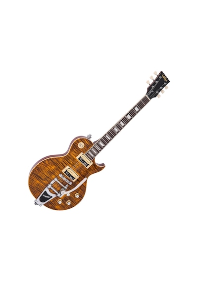 Vintage V100 Reissued Elektro Gitar - Flamed Amber W/bigsby