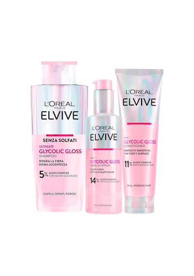 L Oréal Paris Elvive Glycolic Gloss Saç Bakım Seti: Şampuan 200 Ml, Saç Kremi 150 Ml Ve Durulanmayan Serum 150 Ml, 3 Ürün Belirtilmemiş