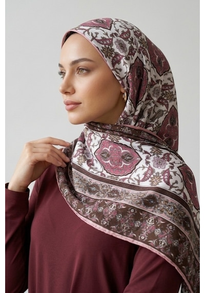 İpekçe Eşarp İp Rayon 100 100 Desenli - Pembe Pembe - Çok Renkli