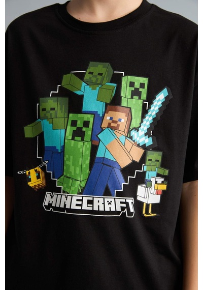 Defacto Minecraft Oversıze Bisiklet Yaka Kısa Kollu Tişört Erkek Çocuk H3512a826smbk81 Siyah-bk81