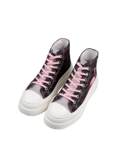 Kadın Vegan Kahverengi Kalın Taban High Sneakers - Brown Tropical Tasarım Çok Renkli