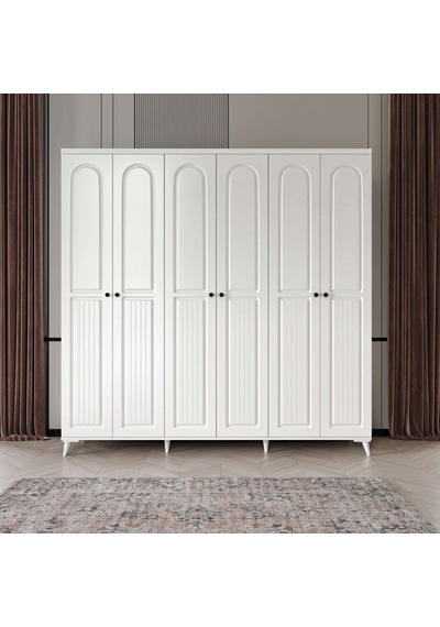 Roma Komple Mdf 6 Kapaklı Beyaz Gardırop
