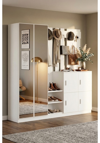 Yurudesign Gibson Vestiyer Portmanto Ayakkabılık Beyaz DD9-W