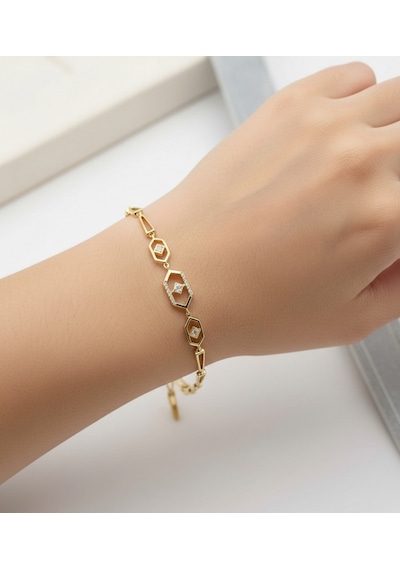 Xuping Modern Figürlü Zirkon Taşlı Kuyumcu Serisi Gold Premium Çelik Bileklik 17cm + 2cm Ayarlı