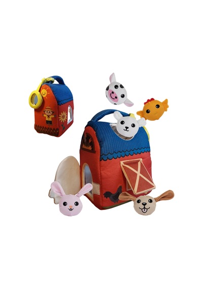 Momely My First  Farm Set Bebek Peluş Çiftlik Evi Ve Hayvan Oyuncakları, Yıkanabilir Duyusal Set +6ay