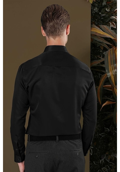 Efor Gk 692 Slim Fit Siyah Klasik Gömlek Siyah