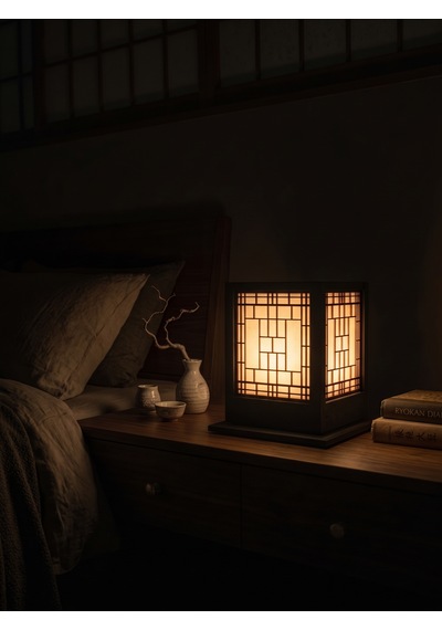 Serie Lumina Shoji Masa Ve Gece Lambası - Full Klasik Zen Kafes 4 Duvar Japon Feneri Sıcak Led Ambiyans Işığı Siyah