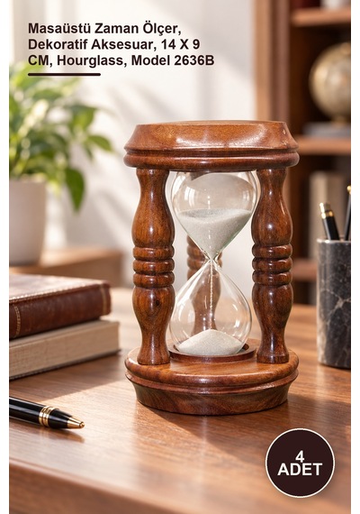 4 Adet Ahşap Kum Saati Masaüstü Zaman Ölçer, Dekoratif Aksesuar, 14 X 9 Cm, Hourglass, Model 2636b