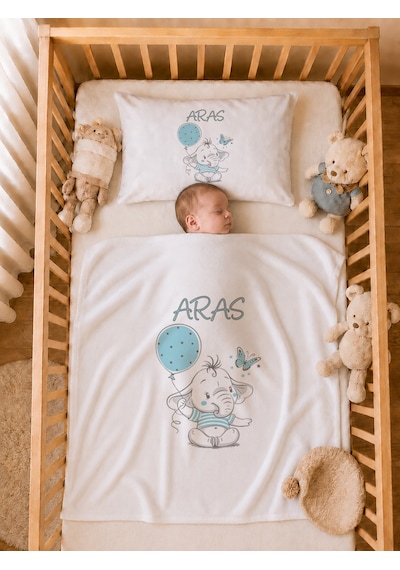Pia Baby Erkek Bebek %100 Pamuk Hastane Çıkışı İsimli Battaniye Ve Yastık Kılıfı Tulum Seti 2009tyb3x Ekru