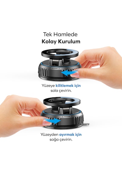 Woyax Magsafe Uyumlu 360 Mıknatıslı Ayarlanabilir Araç İçi Telefon Tutucu Kilitli Vakumlu Masa Dolap Cam Siyah
