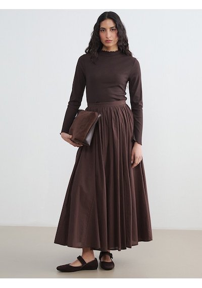 Lcw Modest Kahverengi Fırfırlı Dik Yaka Kadın Body