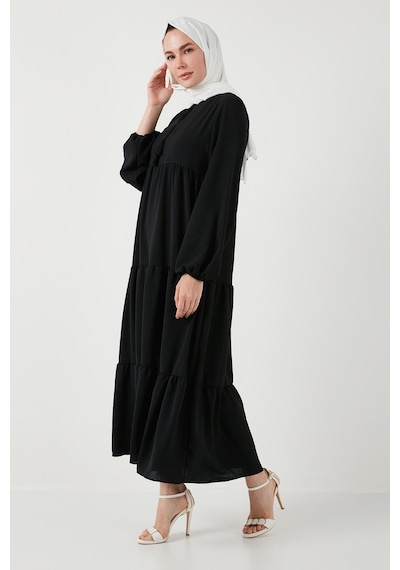 Lela Modest Regular Fit Dik Yaka Uzun Bayan Elbise 611El545 Siyah