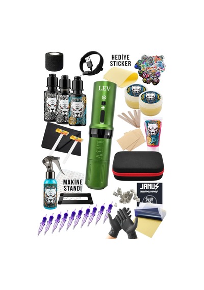 A-lev Green Kablosuz Dövme Makinesi Seti - Led Ekranlı Premium Dövme Seti