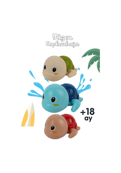 Yüzen Kaplumbağa 3 Lü Bebek Banyo Oyuncağı Renkli Su Oyuncağı 18 Ay+