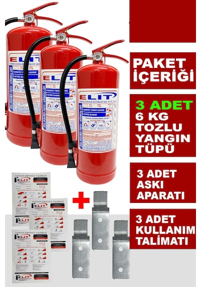 6 Kg Tozlu Yangın Söndürme Tüpü Askı Aparatı + Talimat Dahil Ruhsata Uygun 3'lü Paket