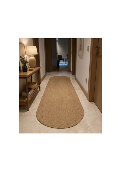 Jüt Hasır El Örgüsü Halı Kilim Yıkanabilir Çift Taraflı Oval Jüt Jüt