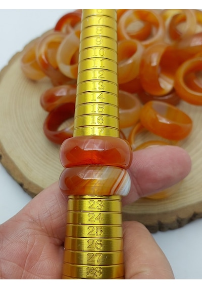 Akik Taşı Kalın Boy Yüzük Bal Kahve Alacalı 11 4mm Kalınlık 59962 Bakır