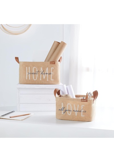 Love Baskılı Dikdörtgen Jüt Sepet //24x17x14 Diğer