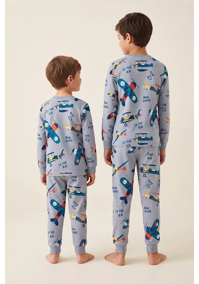 Zuzunga Time To Fly Gri Renk Uçak Desenli Erkek Çocuk Pijama Takımı