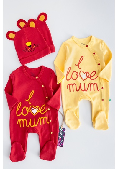 Babymod I Love Mum Taraftar Sarı Kırmızı İkili Bebek Tulum Takım 001