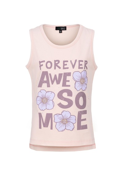 Brz Kids Baskılı Yırtmaçlı Kız Çocuk Sıfır Kol T-shirt-somon Somon