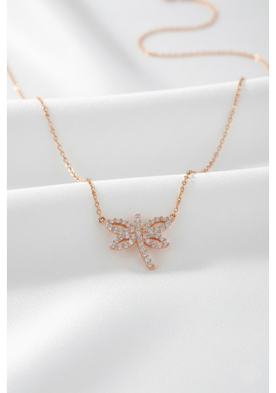 Çekirdekjewelry 925 Ayar Gümüş Zirkon Taşlı Kelebek Kolye Rose