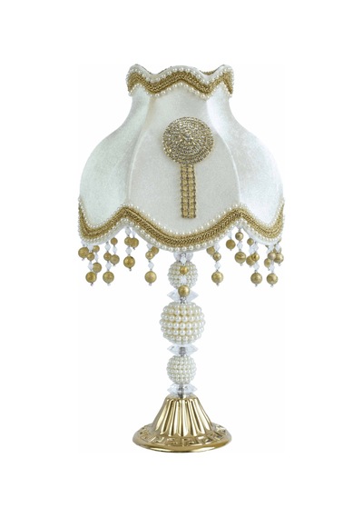 Vintage Ekru Kadife Kumaş Gold Ayak Swarovski Süsleme Broş Abajur Ab0001 50x30cm Ekru
