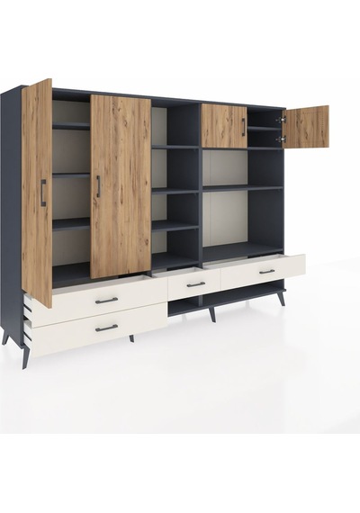 Hyperion Dolap 12 Raflı 4 Çekmeceli 4 Kapaklı 220x44x163 Antrasit Antrasit-çam/aytaşı