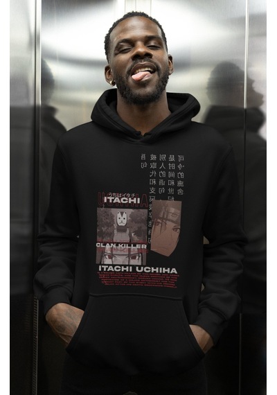 Sevbano Tasarım Itachi Uchiha Baskılı Unisex Oversize Naruto Anime Karakt Siyah